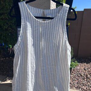 SZL White ivory black pinstripe linen tank dress. wide neck.